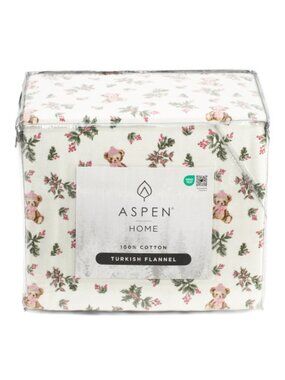 ASPEN Made In Turkey Holly Bear Flannel Sheet Set
